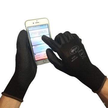NMSAFETY 18 Gauge schwarz Nylon Liner PU beschichtete Arbeit Touchscreen-Handschuh